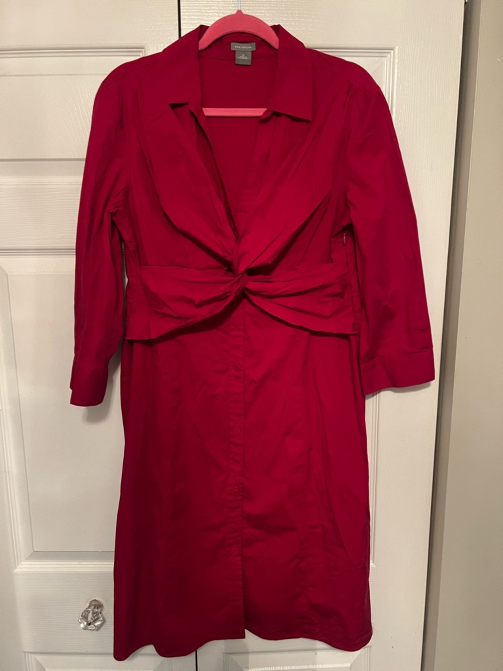 Ann Taylor Red Twist-Front Shirt Dress size 14